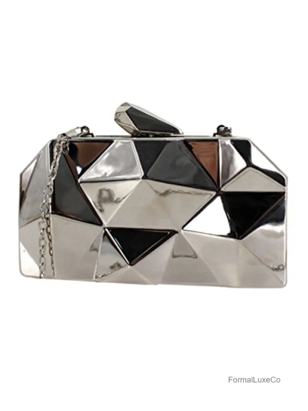 Women's Alloy Metal Clutch Geometric Evening Handbag Diamond Chain Purse